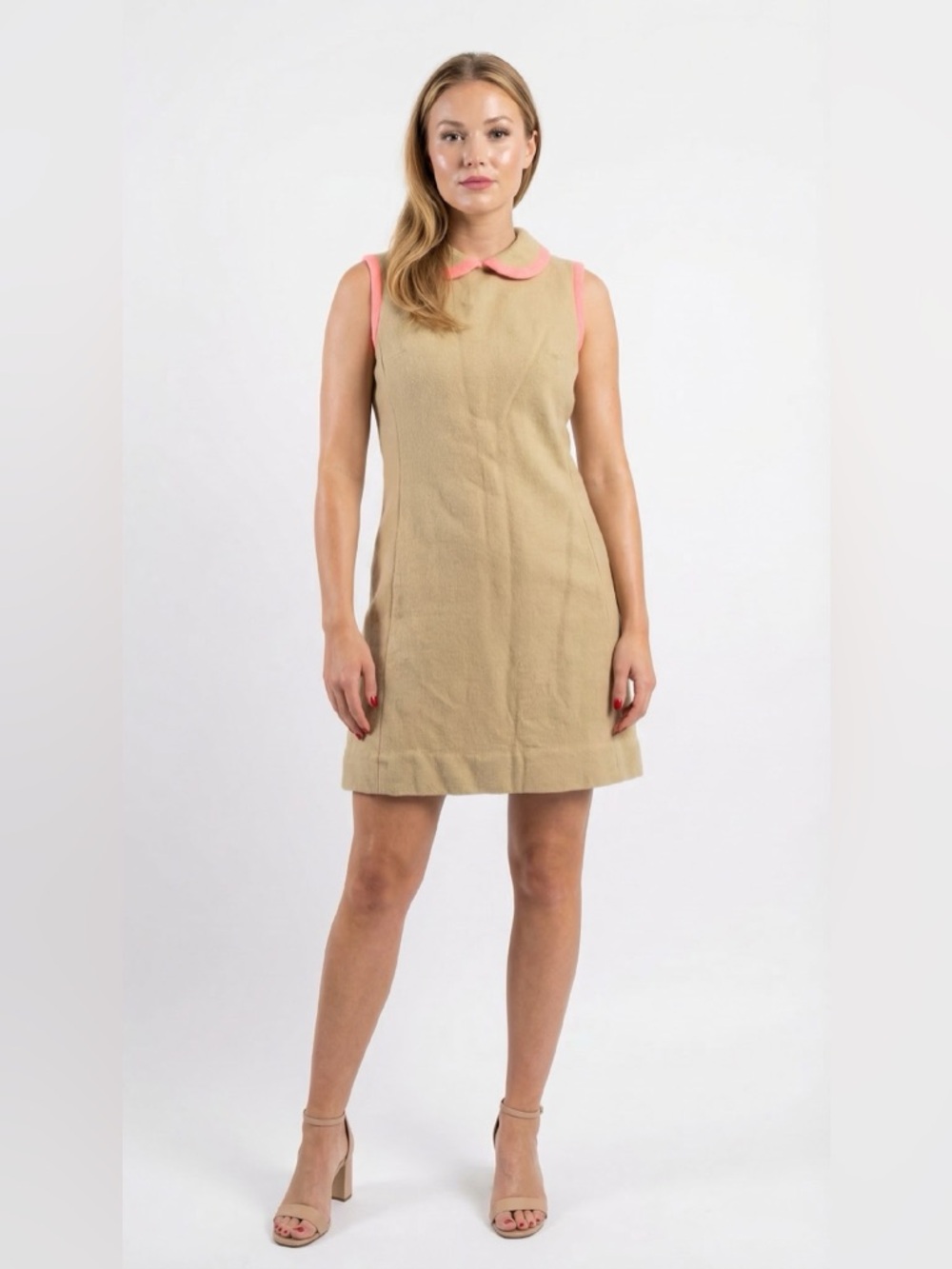 FRANCESCA FOR DAMON WOOL DRESS COLLARED SLEEVELESS A-LINE TAN PINK XXS WOMAN